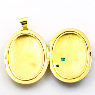 Smaragdmedaillon aus 585 Gelb- und Weißgold, nachhaltiger second hand Schmuck perfekt aufgearbeitet