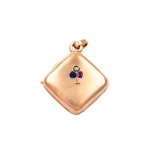 Medaillon aus 585 Rotgold mit Rubin, Saphir und Diamant, nachhaltiger second hand Schmuck perfekt aufgearbeitet