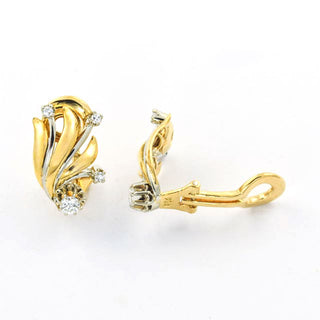 Brillantohrclips aus 750 Gelb- und Weißgold mit Diamant, nachhaltiger second hand Schmuck perfekt aufgearbeitet