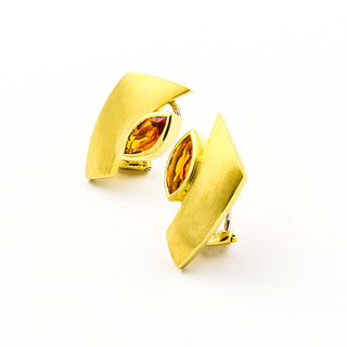 Ohrclips aus 585 Gelbgold/Metall mit Citrin, nachhaltiger second hand Schmuck perfekt aufgearbeitet
