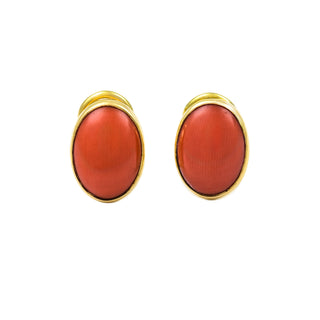 Korallenohrclips aus 750 Gelbgold, nachhaltiger second hand Schmuck perfekt aufgearbeitet