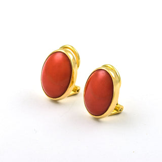 Korallenohrclips aus 750 Gelbgold, nachhaltiger second hand Schmuck perfekt aufgearbeitet