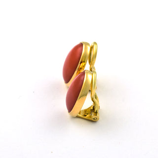 Korallenohrclips aus 750 Gelbgold, nachhaltiger second hand Schmuck perfekt aufgearbeitet