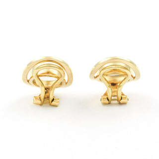 Ohrclips aus 750 Gelbgold mit Mondstein, nachhaltiger second hand Schmuck perfekt aufgearbeitet