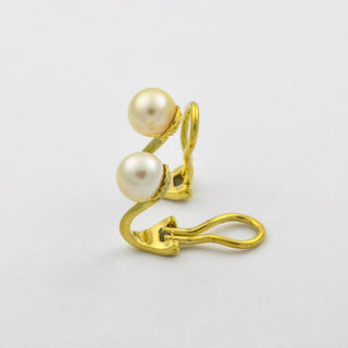 Ohrclips aus 585 Gelbgold mit Perle, hochwertiger second hand Schmuck perfekt aufgearbeitet