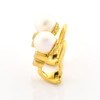 Perlenohrclips aus 750 Gelbgold mit Brillant, nachhaltiger second hand Schmuck perfekt aufgearbeitet