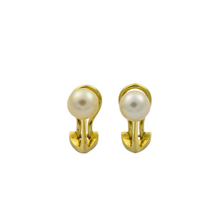 Ohrclips aus 585 Gelbgold mit Perle, hochwertiger second hand Schmuck perfekt aufgearbeitet