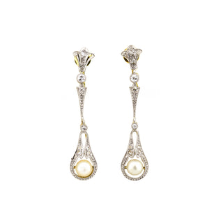 Diamantohrclips aus 585 Gelbgold/Platin mit Perle, nachhaltiger second hand Schmuck perfekt aufgearbeitet