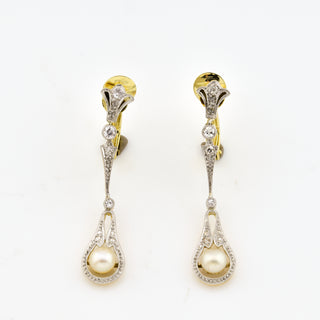 Diamantohrclips aus 585 Gelbgold/Platin mit Perle, nachhaltiger second hand Schmuck perfekt aufgearbeitet