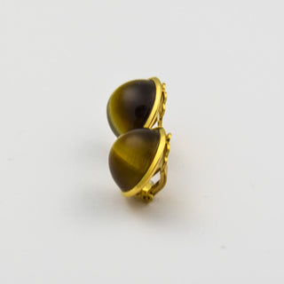 Ohrclips aus 750 Gelbgold mit Tigerauge, nachhaltiger second hand Schmuck perfekt aufgearbeitet