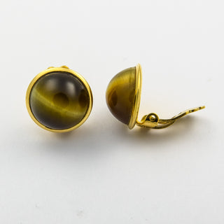 Ohrclips aus 750 Gelbgold mit Tigerauge, nachhaltiger second hand Schmuck perfekt aufgearbeitet