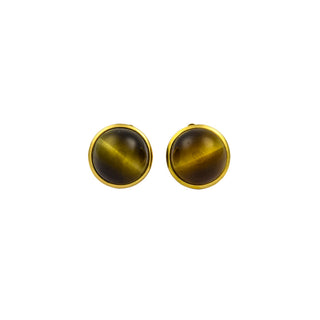 Ohrclips aus 750 Gelbgold mit Tigerauge, nachhaltiger second hand Schmuck perfekt aufgearbeitet
