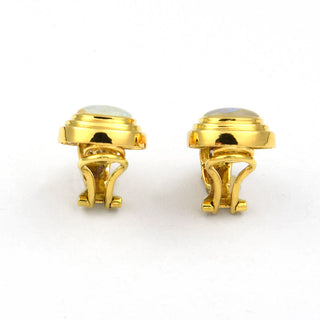 Ohrclips aus 750 Gelb- und Weißgold mit Opal und Diamant, nachhaltiger second hand Schmuck perfekt aufgearbeitet