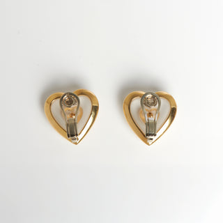 Ohrclips Herzen aus 750 Gelb- und Weißgold mit Bergkristall und Brillant, nachhaltiger second hand Schmuck perfekt aufgearbeitet