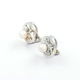 Perlenohrclips aus 585 Weißgold, nachhaltiger second hand Schmuck perfekt aufgearbeitet