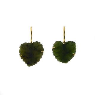 Ohrhänger Blätter aus 750 Gelbgold mit Jade, nachhaltiger second hand Schmuck perfekt aufgearbeitet