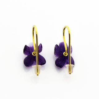 Ohrhänger Blüten aus 750 Gelbgold mit Amethyst und Bergkristall, nachhaltiger second hand Schmuck perfekt aufgearbeitet