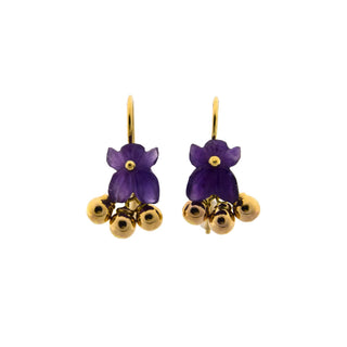 Ohrhänger Blüten aus 750 Gelbgold mit Amethyst, nachhaltiger second hand Schmuck perfekt aufgearbeitet
