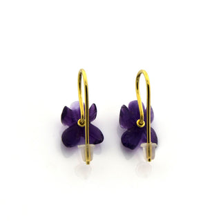 Ohrhänger Blüten aus 750 Gelbgold mit Perle und Amethyst, nachhaltiger second hand Schmuck perfekt aufgearbeitet