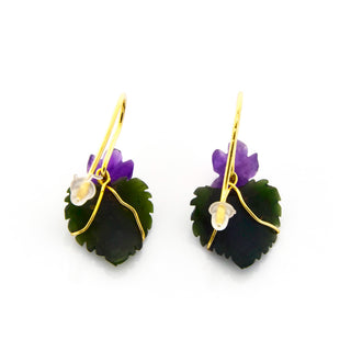 Ohrhänger aus 750 Gelbgold mit Jade und Amethyst, nachhaltiger second hand Schmuck perfekt aufgearbeitet