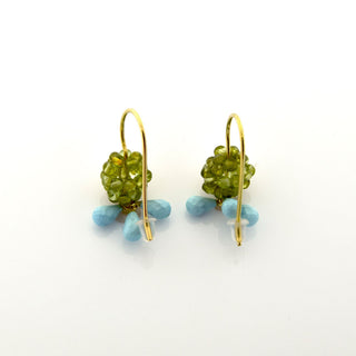 Ohrhänger aus 750 Gelbgold mit Peridot und Türkis, nachhaltiger second hand Schmuck perfekt aufgearbeitet