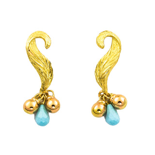 Ohrhänger aus 750 Gelbgold mit Türkis, nachhaltiger second hand Schmuck perfekt aufgearbeitet