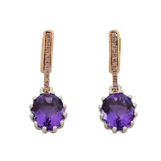 Ohrhänger aus 750 Rot- und Weißgold mit Amethyst und Zirkonia, nachhaltiger second hand Schmuck perfekt aufgearbeitet