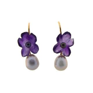 Perlenohrhänger aus 585 Rotgold mit Amethyst, nachhaltiger second hand Schmuck perfekt aufgearbeitet