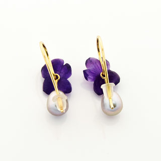 Perlenohrhänger aus 585 Rotgold mit Amethyst, nachhaltiger second hand Schmuck perfekt aufgearbeitet