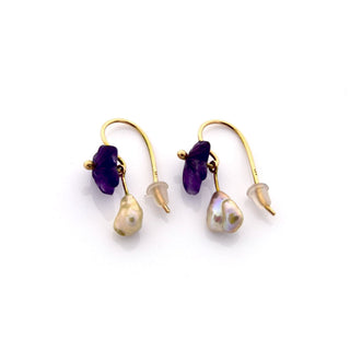 Perlenohrhänger aus 585 Rotgold mit Amethyst, nachhaltiger second hand Schmuck perfekt aufgearbeitet