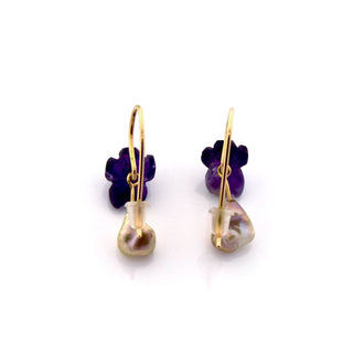 Perlenohrhänger aus 585 Rotgold mit Amethyst, nachhaltiger second hand Schmuck perfekt aufgearbeitet