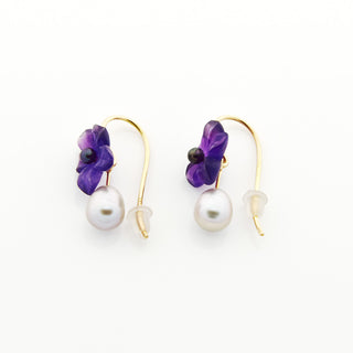 Perlenohrhänger aus 585 Rotgold mit Amethyst, nachhaltiger second hand Schmuck perfekt aufgearbeitet