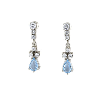 Ohrhänger aus 585 Weißgold mit Aquamarin und Brillant, nachhaltiger second-hand Schmuck perfekt aufgearbeitet