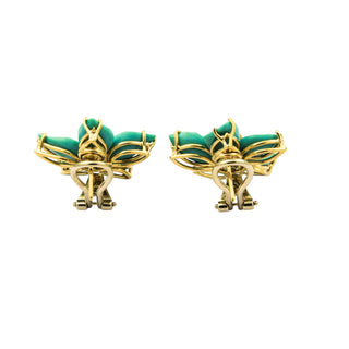 Ohrstecker Blumen aus 750 Gelbgold mit Türkis und Diamant, nachhaltiger second hand Schmuck perfekt aufgearbeitet