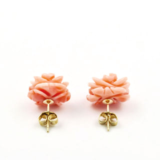 Korallenohrstecker Blüte aus 585 Gelbgold, nachhaltiger second hand Schmuck perfekt aufgearbeitet