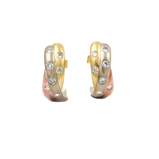 Brillantohrstecker aus 750 Gelb-, Rot- und Weißgold, nachhaltiger second hand Schmuck perfekt aufgearbeitet