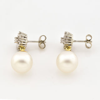 Perlenohrstecker aus 585 Gelb- und Weißgold mit Brillant, nachhaltiger second hand Schmuck perfekt aufgearbeitet