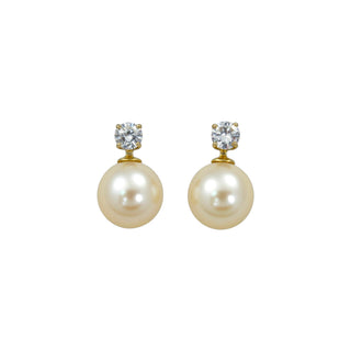 Perlenohrstecker aus 585 Gelb- und Weißgold mit Brillant, nachhaltiger second hand Schmuck perfekt aufgearbeitet