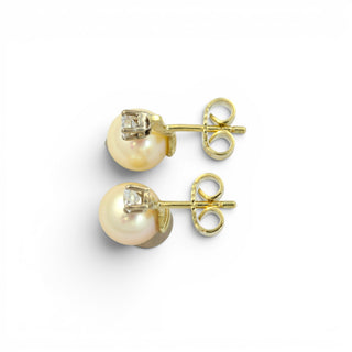 Perlenohrstecker aus 585 Gelb- und Weißgold mit Brillant, nachhaltiger second hand Schmuck perfekt aufgearbeitet