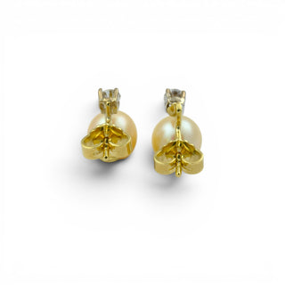 Perlenohrstecker aus 585 Gelb- und Weißgold mit Brillant, nachhaltiger second hand Schmuck perfekt aufgearbeitet