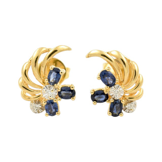Saphirohrstecker aus 750 Gelb- und Weißgold mit Brillant, nachhaltiger second-hand Schmuck perfekt aufgearbeitet