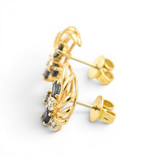 Saphirohrstecker aus 750 Gelb- und Weißgold mit Brillant, nachhaltiger second-hand Schmuck perfekt aufgearbeitet