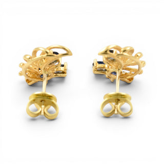 Saphirohrstecker aus 750 Gelb- und Weißgold mit Brillant, nachhaltiger second-hand Schmuck perfekt aufgearbeitet