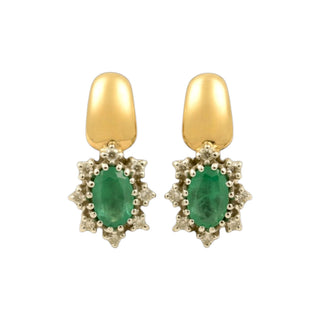 Smaragdohrstecker aus 585 Gelb- und Weißgold mit Brillant, nachhaltiger second hand Schmuck perfekt aufgearbeitet