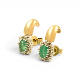 Smaragdohrstecker aus 585 Gelb- und Weißgold mit Brillant, nachhaltiger second hand Schmuck perfekt aufgearbeitet