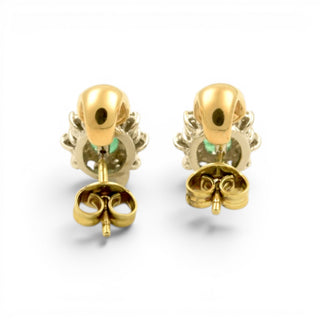 Smaragdohrstecker aus 585 Gelb- und Weißgold mit Brillant, nachhaltiger second hand Schmuck perfekt aufgearbeitet