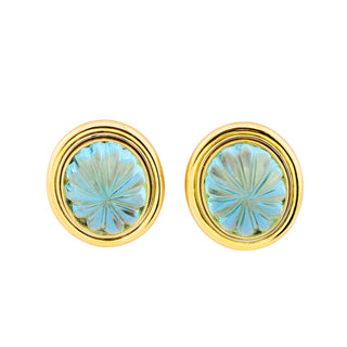 Ohrstecker aus 750 Gelb- und Weißgold mit Blautopas, nachhaltiger second hand Schmuck perfekt aufgearbeitet