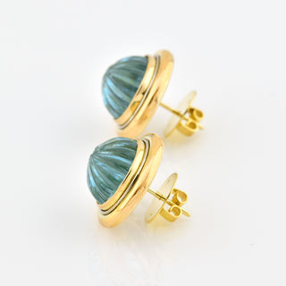 Ohrstecker aus 750 Gelb- und Weißgold mit Blautopas, nachhaltiger second hand Schmuck perfekt aufgearbeitet
