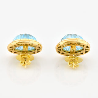 Ohrstecker aus 750 Gelb- und Weißgold mit Blautopas, nachhaltiger second hand Schmuck perfekt aufgearbeitet
