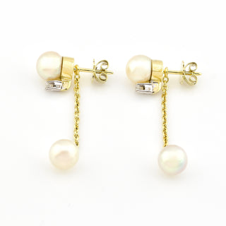 Perlenohrstecker aus 585 Gelb- und Weißgold mit Brillant, nachhaltiger second hand Schmuck perfekt aufgearbeitet